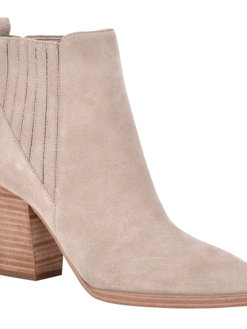 Marc Fisher Taupe Suede Ankle Bootie with Stacked Heel